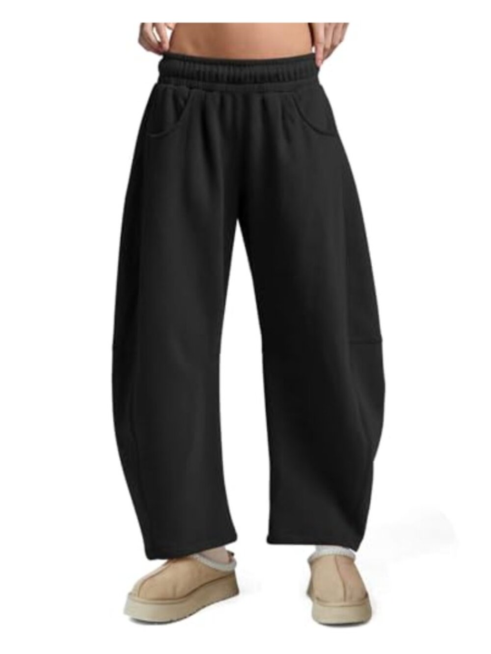 Fleece Lined Barrel Ankle Sweatpants High Waisted Baggy
